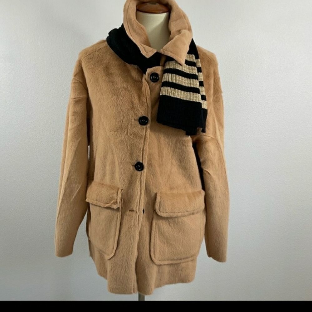 Honey Brown Faux Fur Teddy Jacket sz 14 Lightweight NWT